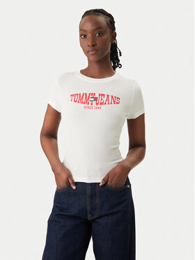 Tommy Jeans Tommy Jeans T-krekls Wavy Flag DW0DW22272 Balts Slim Fit