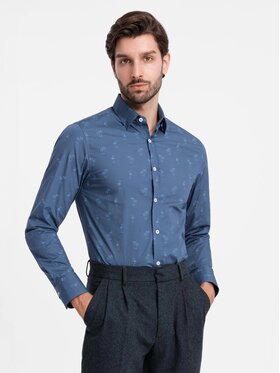 Ombre Ombre Koszula OM-SHCS-0156 Granatowy Regular Fit