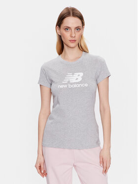 New Balance New Balance Marškinėliai Essentials Stacked Logo WT31546 Pilka Athletic Fit