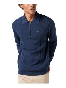 Wrangler Wrangler Sweter LS POLO SWEATER Granatowy Regular Fit
