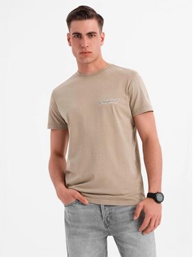 Ombre Ombre T-Shirt OM-TSWT-0201 Beżowy Regular Fit