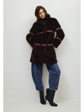 BIZUU BIZUU Kožešina FLORENCE FAUX FUR LAPEL COAT Hnědá Standard Fit