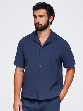 Ombre Ombre Koszula OM-SHSS-0220 Granatowy Boxy Fit