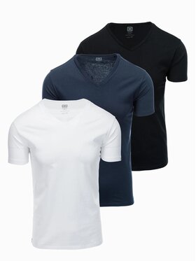 Ombre Ombre Komplet 3 t-shirtów OM-TSBS-0233 Czarny Regular Fit