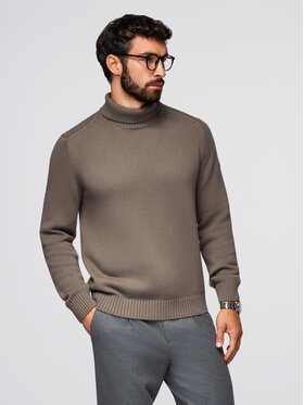 Ombre Ombre Sweter OM-SWTN-0163 Brązowy ciemny Regular Fit