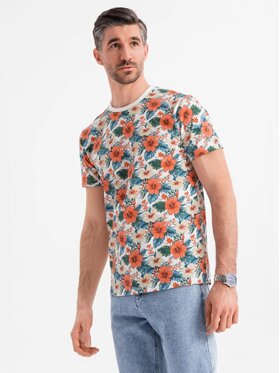 Ombre Ombre T-Shirt OM-TSFP-0249 Kolorowy Regular Fit