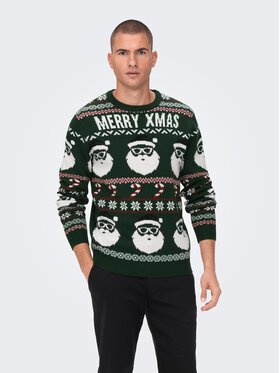 Only & Sons Only & Sons Sweter Xmas Santa 22023994 Zielony Regular Fit