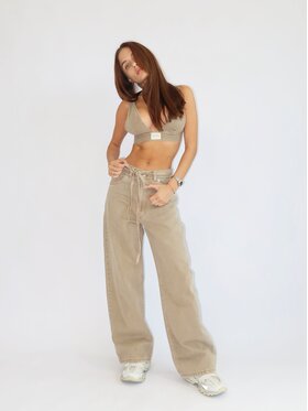 MissDenim MissDenim Spodnie damskie Baggy Fit Beżowy Baggy Fit