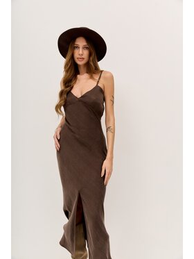 Hottie Hot Hottie Hot Letné šaty MARGARET cupro Hnedá Slim Fit