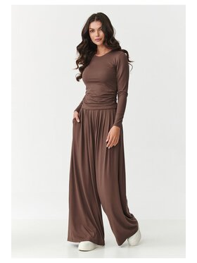 Makadamia Makadamia Komplet bluzka i spodnie M892 Brązowy Loose Fit