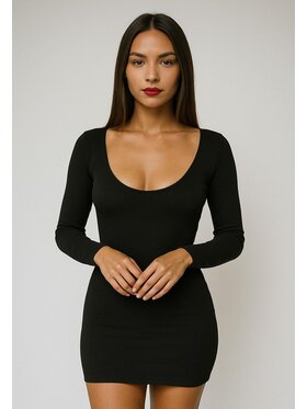 Nudyess Nudyess Sukienka dzianinowa Megi mini z prążka Czarny Fitted Fit