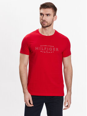 Tommy Hilfiger Tommy Hilfiger T-Shirt Curve Logo MW0MW30034 Czerwony Slim Fit