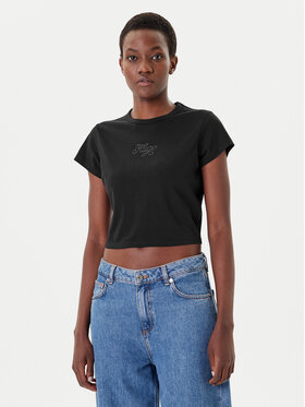 HUGO HUGO T-shirt Rhinestone 50551404 Crna Slim Fit