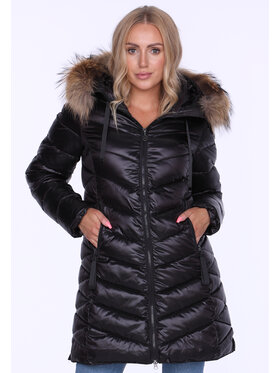 Perso Perso Kurtka zimowa casual Z futrem jenota Czarny Slim Fit