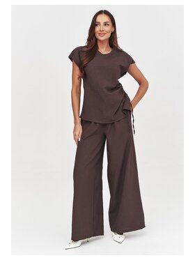 Makadamia Makadamia Komplet bluzka i spodnie C55 Brązowy Loose Fit