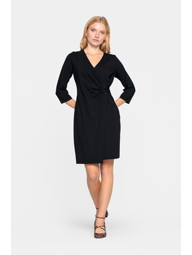 EMOI EMOI Sukienka codzienna czarna dopasowana z ozdobą w talii Czarny Feminine Fit