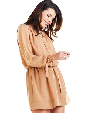 Awama Awama Sukienka letnia A268 Brązowy Basic Fit