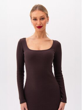 Nudyess Nudyess Úpletové šaty Castella Maxi z prążka Hnedá Fitted Fit
