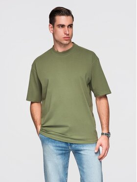 Ombre Ombre T-Shirt OM-TSBC-0267 Zielony Loose Fit