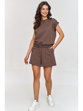 Makadamia Makadamia Komplet bluzka i szorty sportowe M866 Brązowy Regular Fit