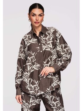 Ombre Ombre Koszula OW-SH-E0016 Brązowy Loose Fit