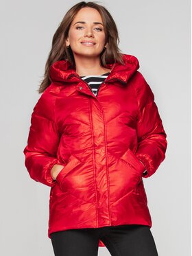 Perso Perso Zimní bunda krótka pikowana z sercem Červená Regular Fit