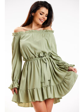 Awama Awama Sukienka letnia A578 Zielony Basic Fit