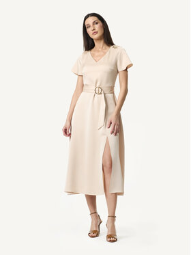KMX KMX Sukienka koktajlowa 923850001 Beżowy Flare Fit