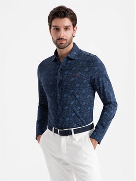 Ombre Ombre Koszula OM-SHCS-0159 Granatowy Regular Fit