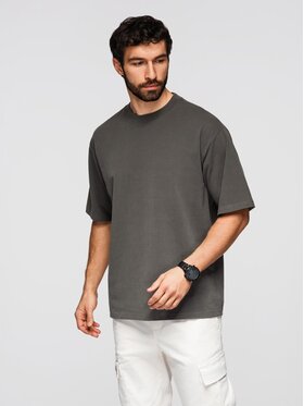 Ombre Ombre T-Shirt OM-TSBC-0267 Szary Loose Fit