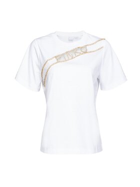 Pinko Pinko T-shirt T-SHIRT DAMSKI Z LOGO Z KRYSZTAŁKAMI Bianco Regular Fit