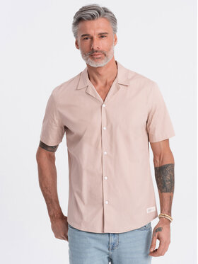 Ombre Ombre Koszula OM-SHSS-0168 Beżowy Regular Fit