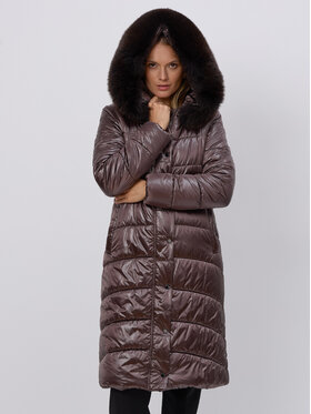 FAN LEATHER Fan Leather Kurtka puchowa Puchowa z Kapturem Brązowy Waisted Fit