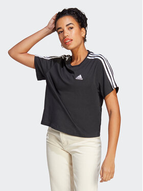 adidas adidas Tricou Essentials 3-Stripes Single Jersey Crop Top HR4913 Negru Loose Fit