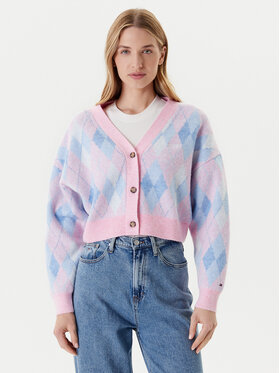 Tommy Jeans Tommy Jeans Kardigan Argyle DW0DW21180 Różowy Relaxed Fit