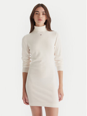Tommy Jeans Tommy Jeans Úpletové šaty Ess DW0DW21958 Écru Slim Fit