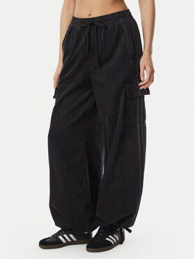 adidas adidas Pantaloni din material Corduroy 3S Cargo KQ6429 Negru Relaxed Fit