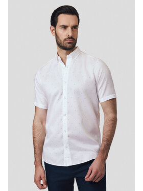 Lancerto Lancerto Koszula Koszula Biała Bawełniana w Kropki z Krótkim Rękawem Inger KO073125000015 Biały Slim Fit