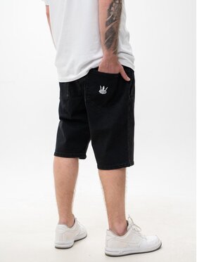 Jigga Wear Jigga Wear Szorty jeansowe Krótkie Spodenki Jeansowe Baggy Męskie Czarne / Białe Jigga Wear Crown L Czarny Regular Fit