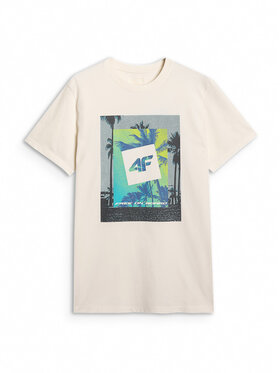 4F 4F T-Shirt FOB SUMMER Kremowy Regular Fit