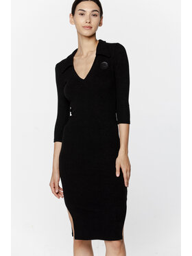 Pilawski Pilawski Sukienka dzianinowa SUKIENKA DZIANINOWA Z KOŁNIERZYKIEM Czarny Slim Fit