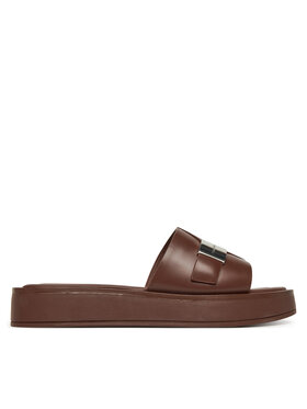 Calvin Klein Calvin Klein Klapki Flatform Slide W/Ck Hw - Lth HW0HW02368 Brązowy