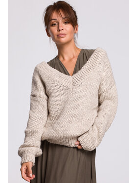 BeWear BeWear Sweter BK046 Beżowy Modern Fit