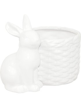 MIAhome MIAhome Kwietnik Osłonka Zajączek siedzący przy koszyczku 12x16x11 cm RESTO - II Biały