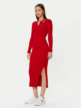 Tommy Jeans Tommy Jeans Rochie tricotată DW0DW19476 Roșu Slim Fit