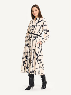 KMX KMX Sukienka koktajlowa 923670001 Beżowy Flare Fit