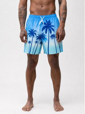 MyStars MyStars Szorty kąpielowe Palmy zachód słońca na urlop wakacje 132442 Niebieski Regular Fit