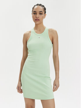 Tommy Jeans Tommy Jeans Rochie de vară Essential DW0DW17406 Verde Slim Fit
