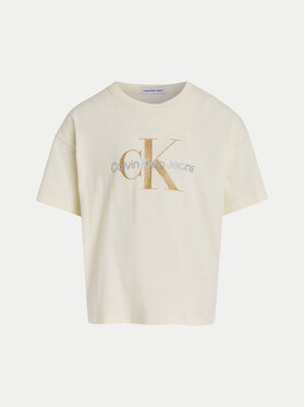 Calvin Klein Jeans T-shirt Glitter Monogram IG0IG02529 Écru Boxy Fit