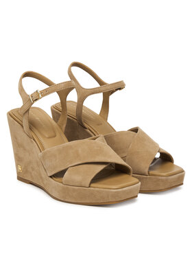 Tommy Hilfiger Tommy Hilfiger Sandali Suede Wrapped High Wedge FW0FW09218 Rjava